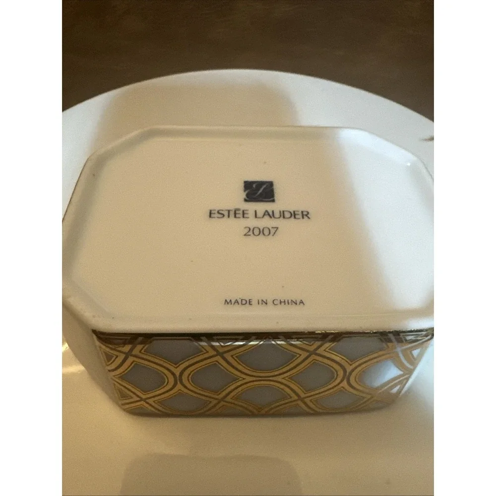 VTG Estee Lauder Porcelain Soap Or Trinket Dish Art Deco Gold Trim